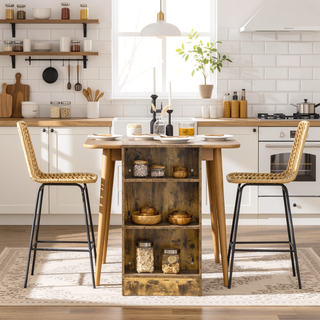 Sunvega Boho Kitchen Island Bar Stools Set of 2 with Breathable Wicker Seat and Back