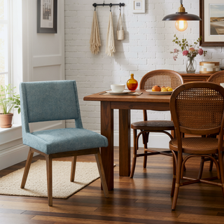 Sunvega Rubber Solid Pecan Wood Finish Dining Side Chair with 4.75" Thick Cushion