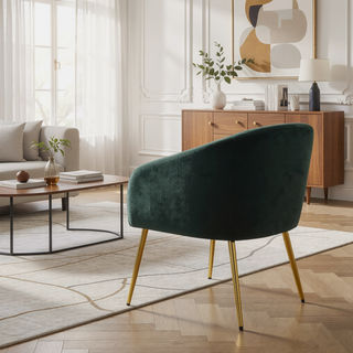 Sunvega Stylish Gold Metal and Green Velvet Upholstered Chair for Living Room