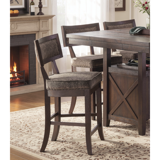 Sunvega Dark Cherry Finish Wood Framed Nailhead Trim Fabric Upholstered Counter Height Chair Set of 2