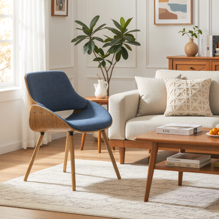 Sunvega Mid Century Modern Bentwood Dining Chair with Wood Back in Denim Blue