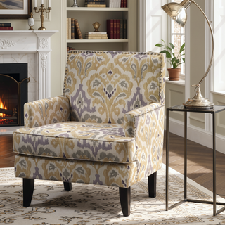 Sunvega Track Arm Club Chair with Expresso Legs and Silver Nailheads