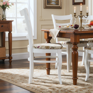 Sunvega White Finish Wooden Ladder-Back Dining Chairs Set of 2
