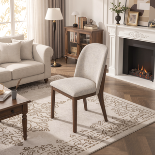 Sunvega Mid-Century Modern Kaitlyn Beige Linen Dining Chair Set of 2 with Solid Wood Legs