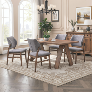 Sunvega Farmhouse Style Yellow Fabric and Walnut Finish Dining Side Chairs Set of 2