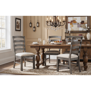 Sunvega Weathered Gray Upholstered Dining Chairs with Rustic Style, Set of 2
