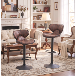 Sunvega Weathered Upholstery Adjustable Swivel Barstool with Chrome Base and Footrest