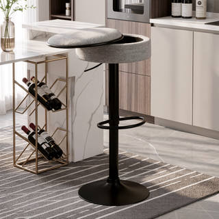 Sunvega Blue Linen Adjustable Swivel Bar Stool Set with Storage for Kitchen