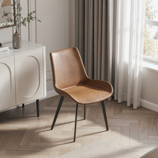 Sunvega Modern Brown Dining Chair with Black Metal Legs and Ergonomic Seat Design