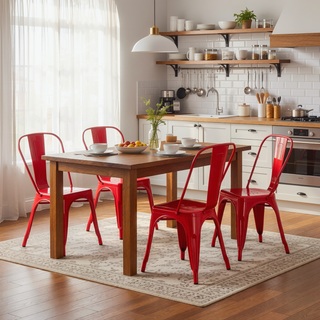 Sunvega High Gloss Red Metal Dining Chairs Set of 4 with 18 Inch Seat Height