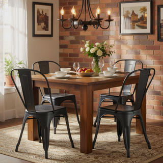 Sunvega Set of 4 Modern Matte Black Metal Dining Chairs with 18 Inch Seat Height