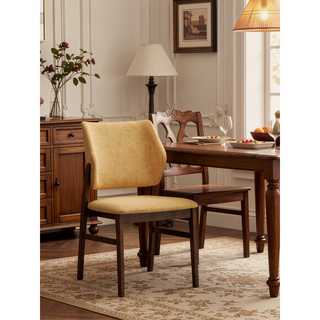 Sunvega Yellow Fabric and Walnut Finish Wooden Side Chair with Padded Seat