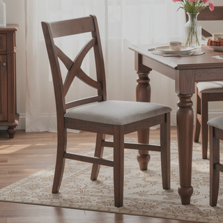 Sunvega Modern X-Back Dining Chairs with Padded Seat Cushion and Brown Finish