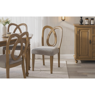 Sunvega Eucalyptus Wood Carved Backrest Chair Set of 2 with Upholstered Seat