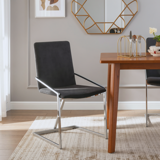 Sunvega Grey and Chrome Side Chair with Metal Base and Lozenge Backrest Design