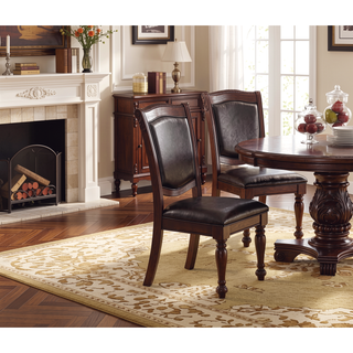 Sunvega Formal Dark Brown Rubberwood Dining Chairs with Padded Faux Leather Upholstery