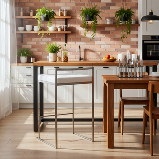 Sunvega Contemporary Stackable Counter Stools with White Velvet Cushion Set of 2