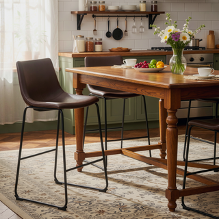 Sunvega Brown and Black Armless Bar Stool Set of 2 with Supportive Backrest