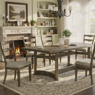 Sunvega Weathered Oak Side Chairs with Gray Upholstered Seats in Black Finish