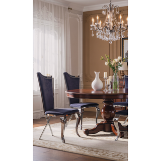 Sunvega Black Synthetic Leather & Chrome Metal High Back Armless Side Chair Set of 2