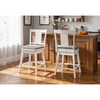 Sunvega Swivel Counter Height Bar Stools Set Of 2 With Grey Leather Look