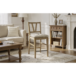 Sunvega Cashew Finish Counter Height Slat Back Chair with Rush Woven Seat