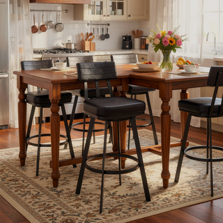 Sunvega Brown Metal Swivel Counter Stool with Soft Faux Leather Upholstery
