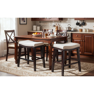 Sunvega Fabric Polyurethane Leather Bar Stools with Rubberwood Legs Dark Brown