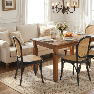 Sunvega Vintage Rattan Dining Chairs with Birch Wood Frame Set of 2