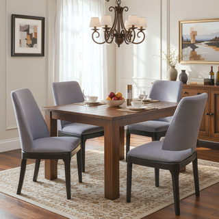 Sunvega Light Gray Linen Upholstered Armless Side Chair with Gray Oak Finish