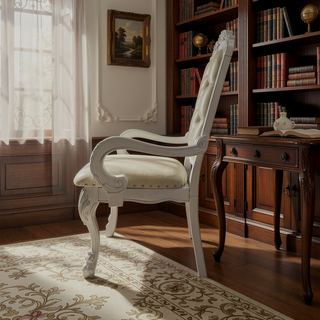Sunvega Bone White Tufted Arm Chair Set with Carved Claw Legs and Button-Tufted Backrest