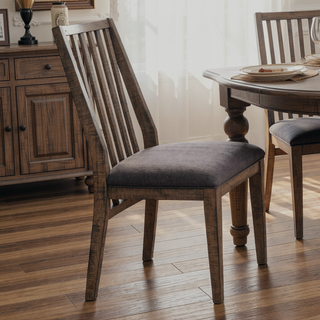 Sunvega Natural Weathering Look Wooden Side Chairs with Padded Fabric-Covered Seats