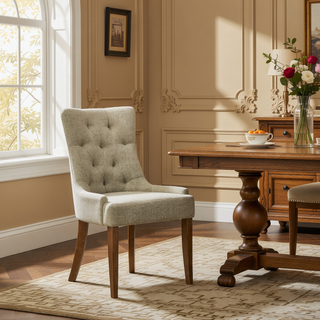 Sunvega Beige and Salvaged Oak Tufted Back Parson Side Chairs Set of 2