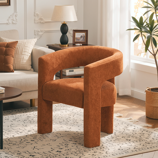 Sunvega Orange Boucle Fabric Upholstered Elegant Side Chairs Set of 2 for Dining