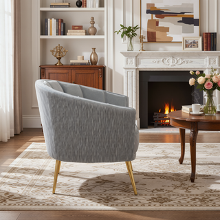 Sunvega Tania Pleated Waves Contemporary Glam Accent Chair with Gold Metal Legs