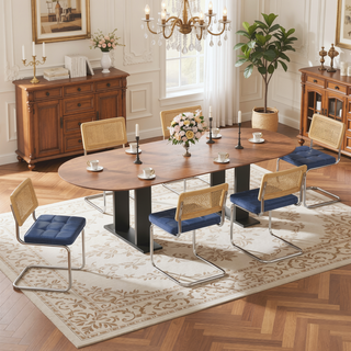 Sunvega Modern Mid-Century Rattan Dining Chairs Set of 4 with Faux Leather Seat