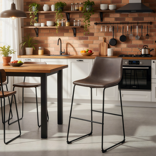 Sunvega Brown and Black Armless Bar Stool Set of 2 with Supportive Backrest