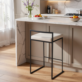 Sunvega Contemporary Black Metal Stackable Counter Stool with White Faux Leather Cushion