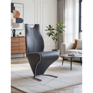 Sunvega Contemporary Zigzag Style Half Moon Metal Base Dining Chairs with White Welt Detail