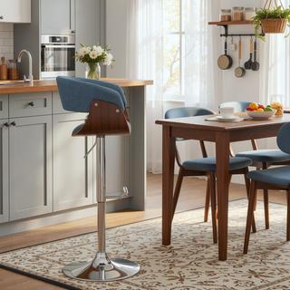 Sunvega Adjustable Swivel Bar Stool with Polished Chrome Base in Denim Blue