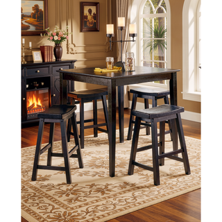 Sunvega Black Finish Bar Height Solid Wood Saddle Seat Stools Set of 2