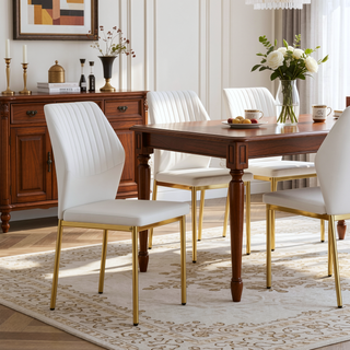 Sunvega High Resilience PU Dining Chair Set of 4 with Silver Metal Legs and Vertical Stripe Back