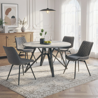 Sunvega Grey Tufted Swivel Dining Chairs with Padded Bucket Seat and Gunmetal Legs
