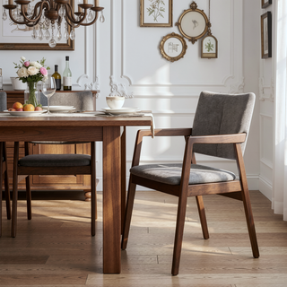Sunvega Farmhouse Style Yellow Fabric and Walnut Finish Dining Side Chairs Set of 2
