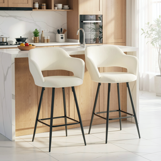 Sunvega Contemporary Black Metal and Cream Faux Leather Counter Stool Set of 2