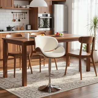 Sunvega Adjustable Bar Stool with Chrome Base and Soft Ecru Leatherette Upholstery