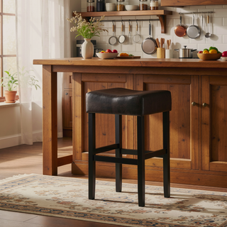 Sunvega 30-Inch Brown Faux Leather Backless Bar Stool with Sturdy Rubberwood Legs