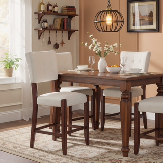 Sunvega 47.5 Inch Faux Marble Top Bar Dining Table with Walnut Legs for Kitchen