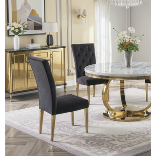 Sunvega Modern Velvet Upholstered Dining Chair Set with Tufted Back and Gold Legs