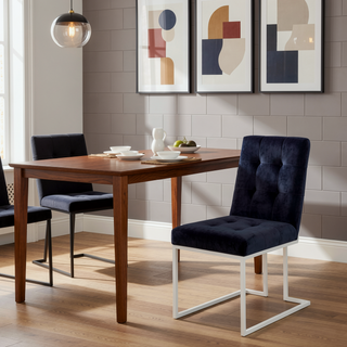 Sunvega Blue and Chrome Tufted Back Dining Chair with Plush Cushioned Seat